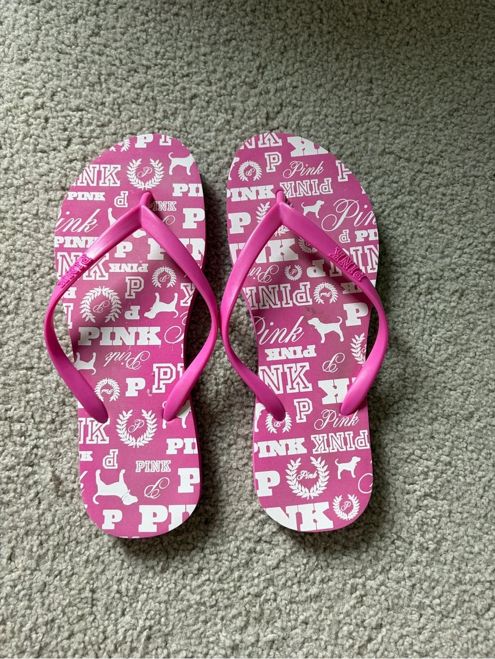 PINK Victoria's Secret Bright Pink Logo Flip Flops